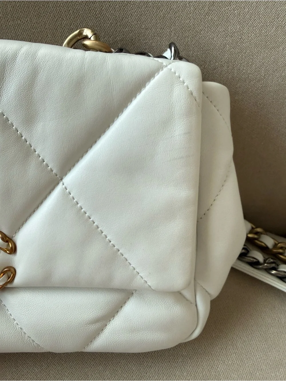 Quilted Flap Crossbody Bag in White with Gold-Tone - Picture 5 of 8